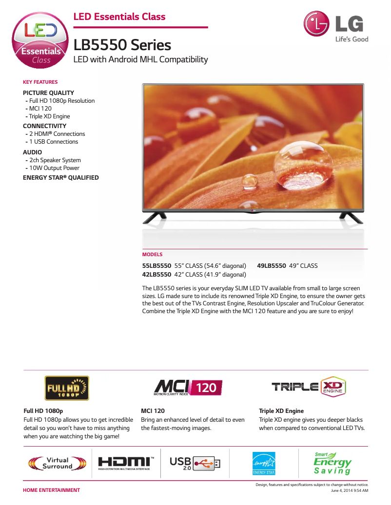 Página 1 del manual Ficha técnica LG 42LB5550