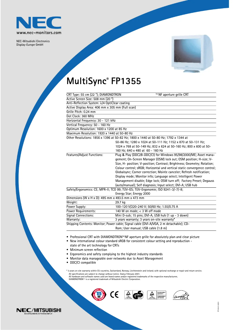 Image de la première page du manuel de l'appareil MultiSync FP1355