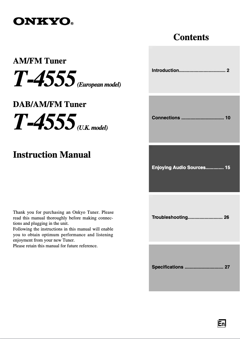 Page 1 de la notice Manuel utilisateur Onkyo T-4555 DAB