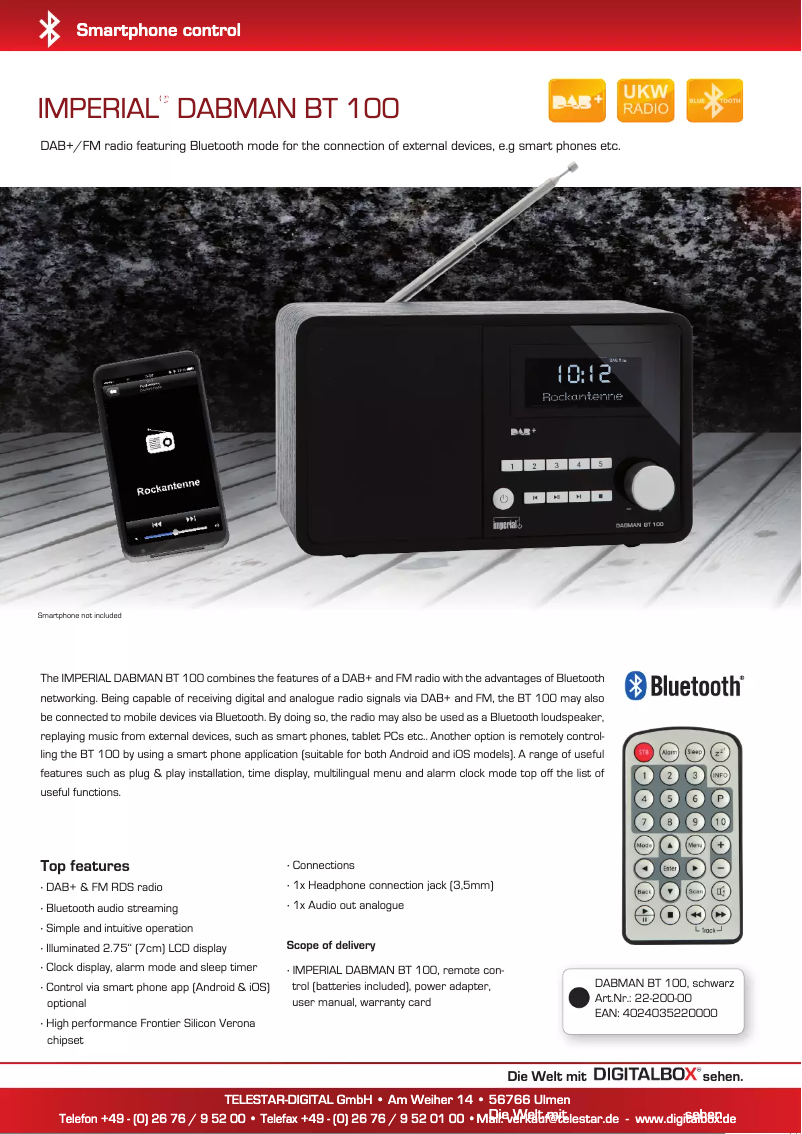 Page 1 de la notice Manuel utilisateur Imperial DABMAN BT 100