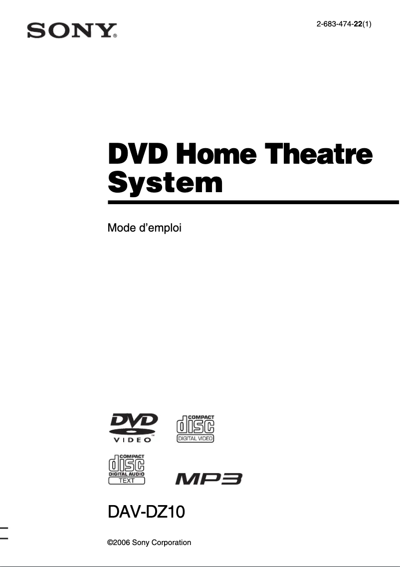 Page 1 de la notice Manuel utilisateur Sony DAV-DZ10