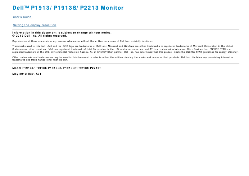 Page n°1 - Manuel utilisateur Dell Professional P1913S