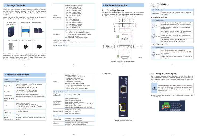 Page 1 de la notice Manuel utilisateur Planet IGT-815AT