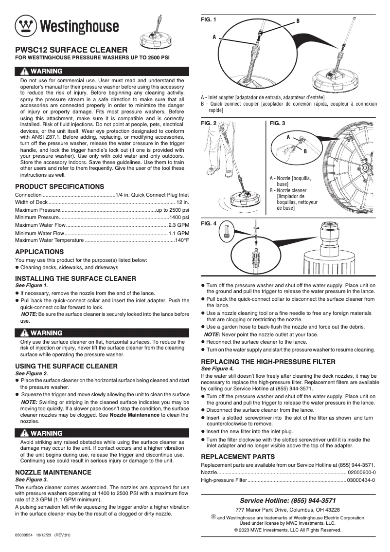 Page n°1 - Manuel utilisateur Westinghouse PWSC12