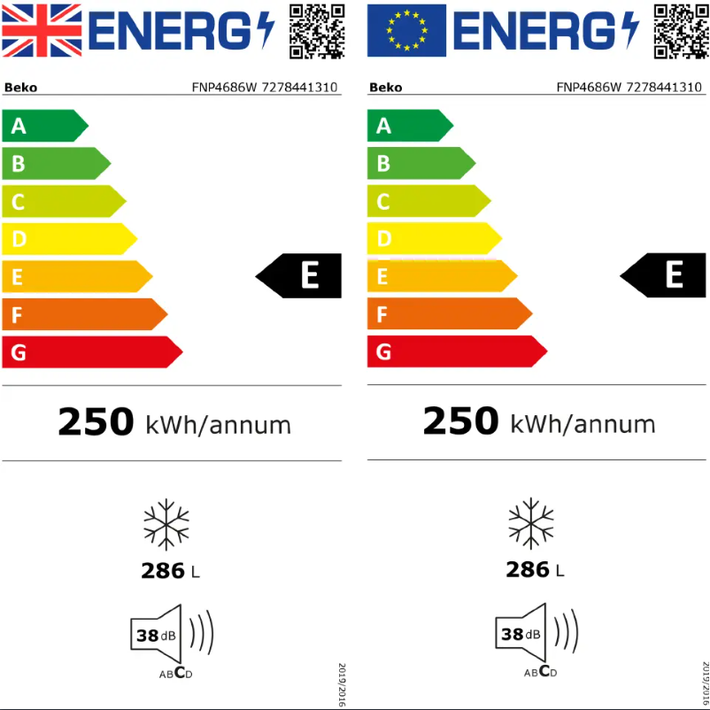 Page 1 de la notice Label énergétique Beko FNP4686PS