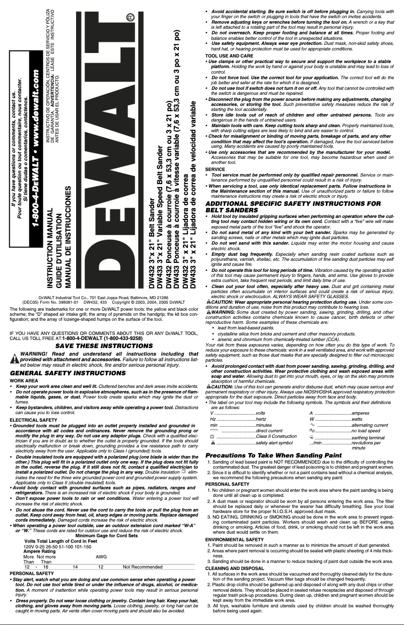 Página 1 del manual Manual de usuario DeWalt DW433KT