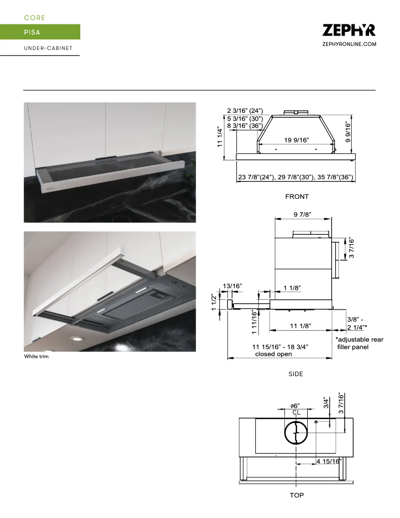 Page 1 de la notice Fiche technique Zephyr Pisa ZPI-E36BG290