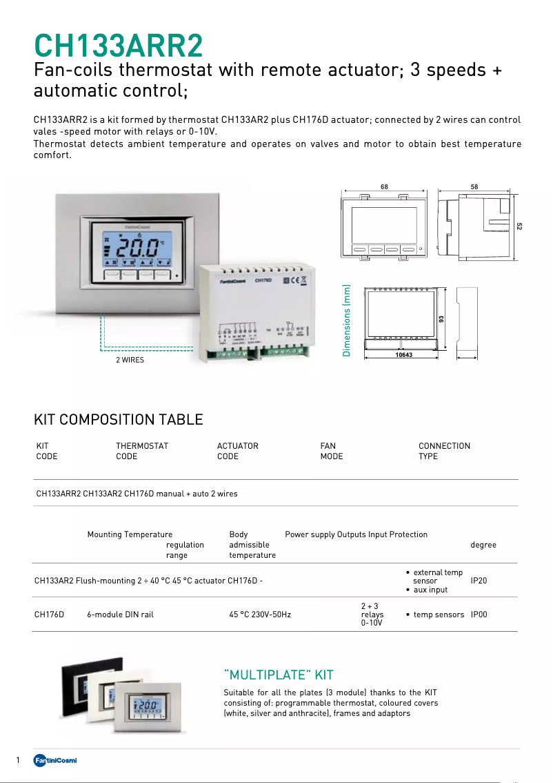 Page 1 de la notice Fiche technique Fantini Cosmi CH133ARR2