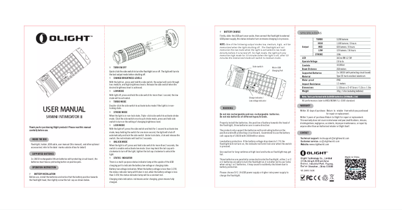 Page 1 de la notice Manuel utilisateur Olight SRMÍNI II Intimidator