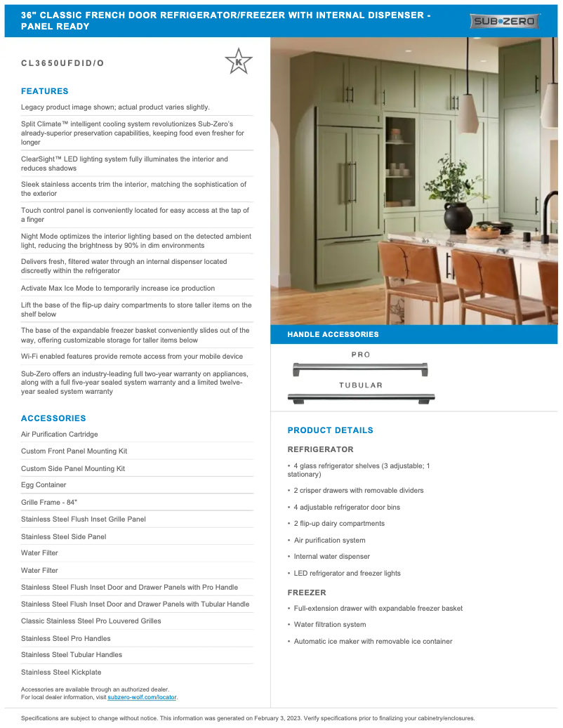 Page n°1 - Manuel utilisateur Sub-Zero CL3650UFDIO