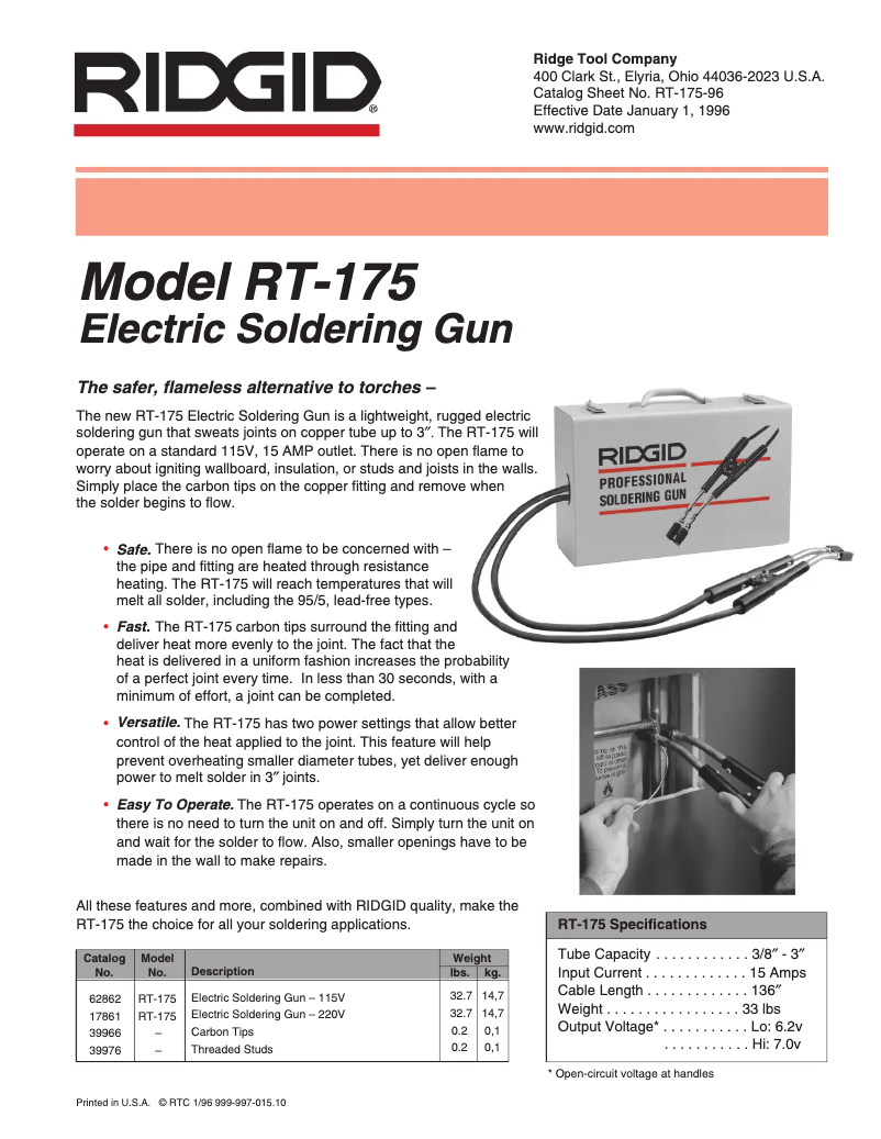 Page 1 de la notice Catalogue Ridgid RT-175