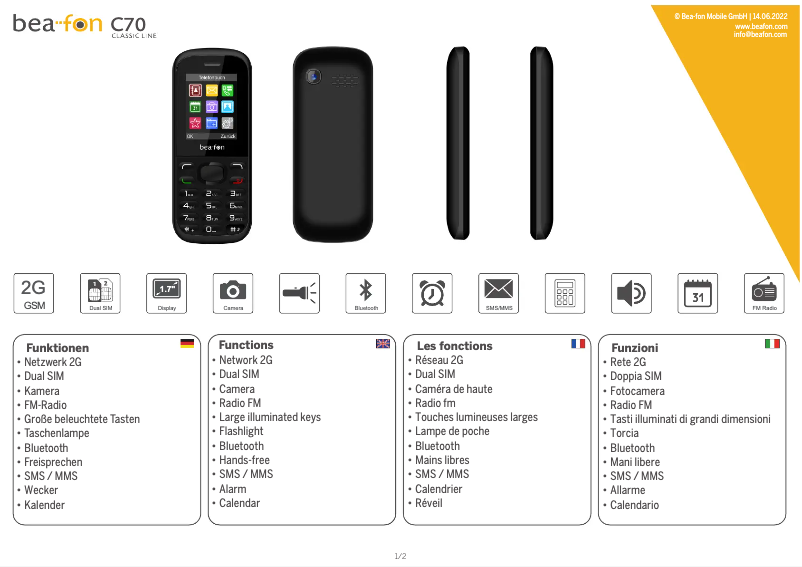 Image de la première page du manuel de l'appareil C70