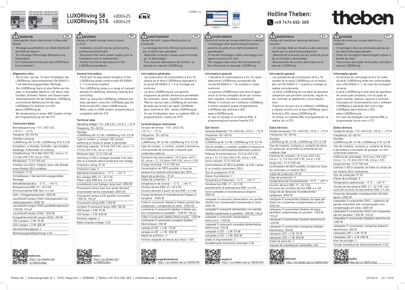 Page 1 de la notice Manuel utilisateur Theben LUXORliving S16