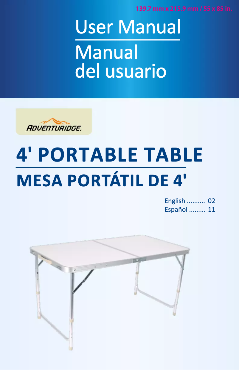 Page n°1 - Manuel utilisateur Crane Adventuridge 4 Foot Portable Table ASP-US-061