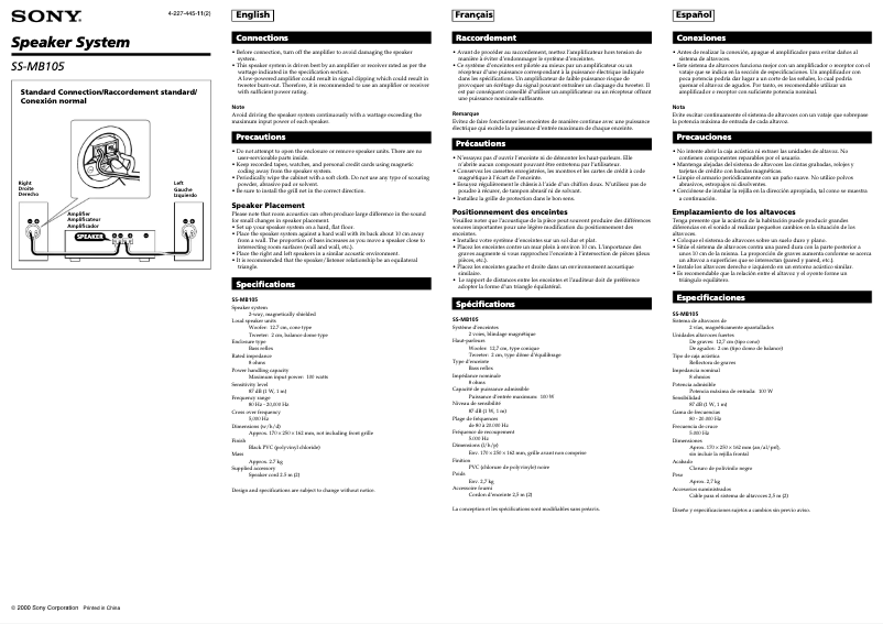 Página 1 del manual Manual de usuario Sony SS-MB105