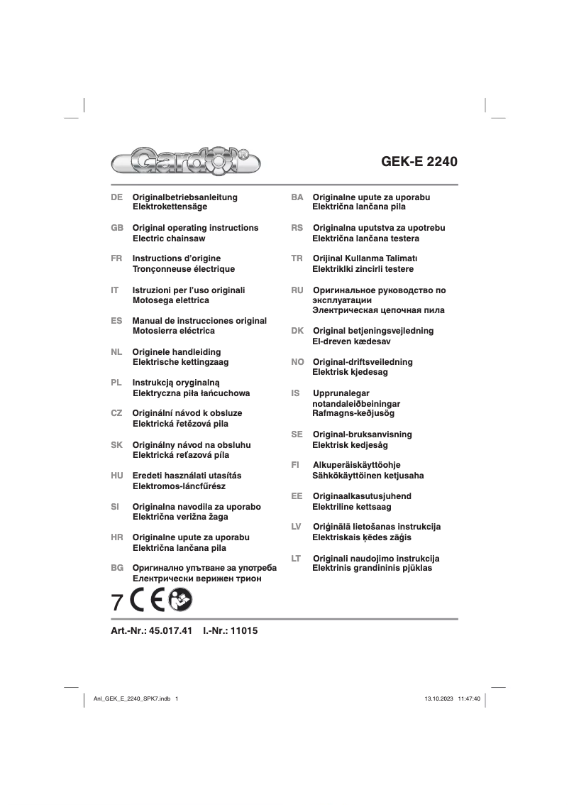 Page 1 de la notice Manuel utilisateur Gardol GEK-E 2240