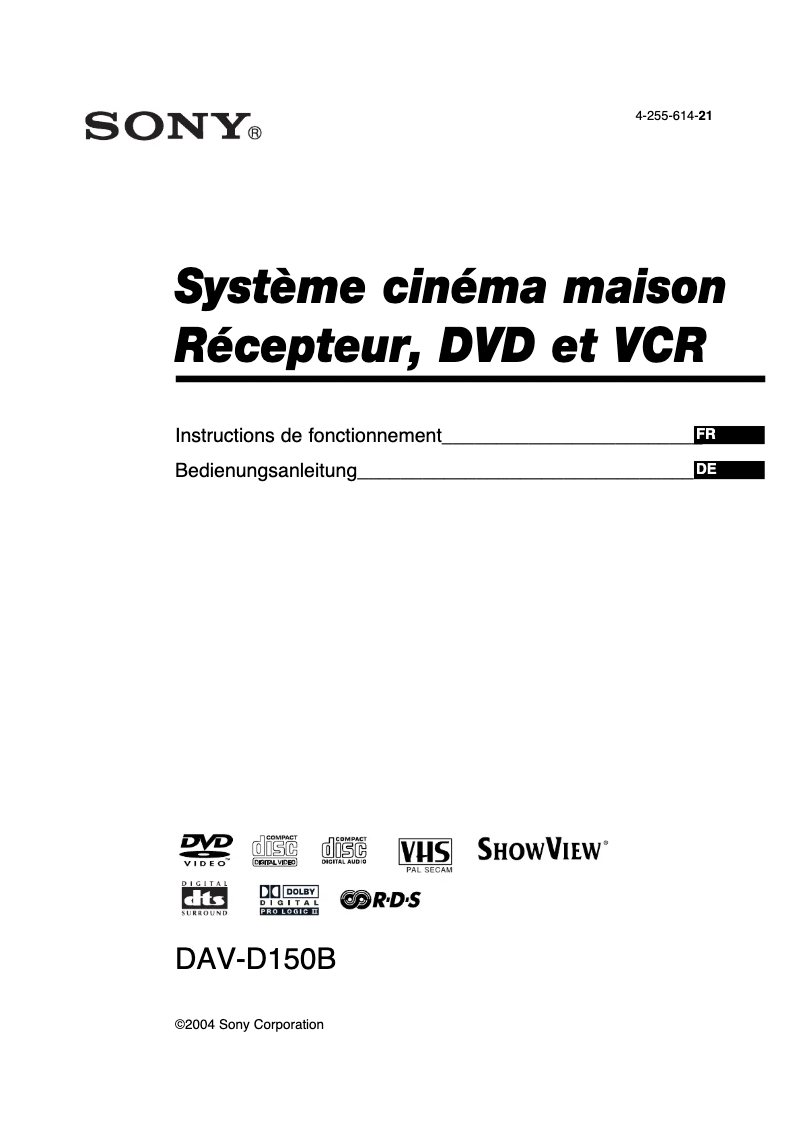 Page 1 de la notice Manuel utilisateur Sony DAV-D150B