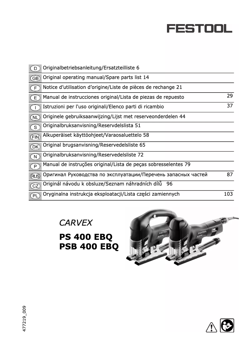 Imagen de la primera página del manual del dispositivo Carvex PSB 400 EBQ