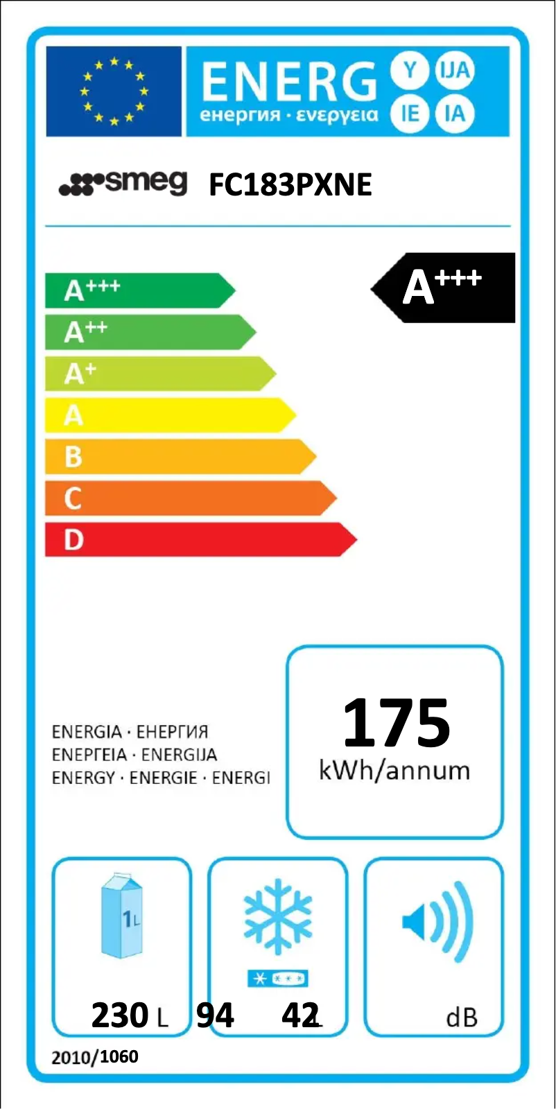 Page 1 de la notice Label énergétique Smeg FC183PXNE