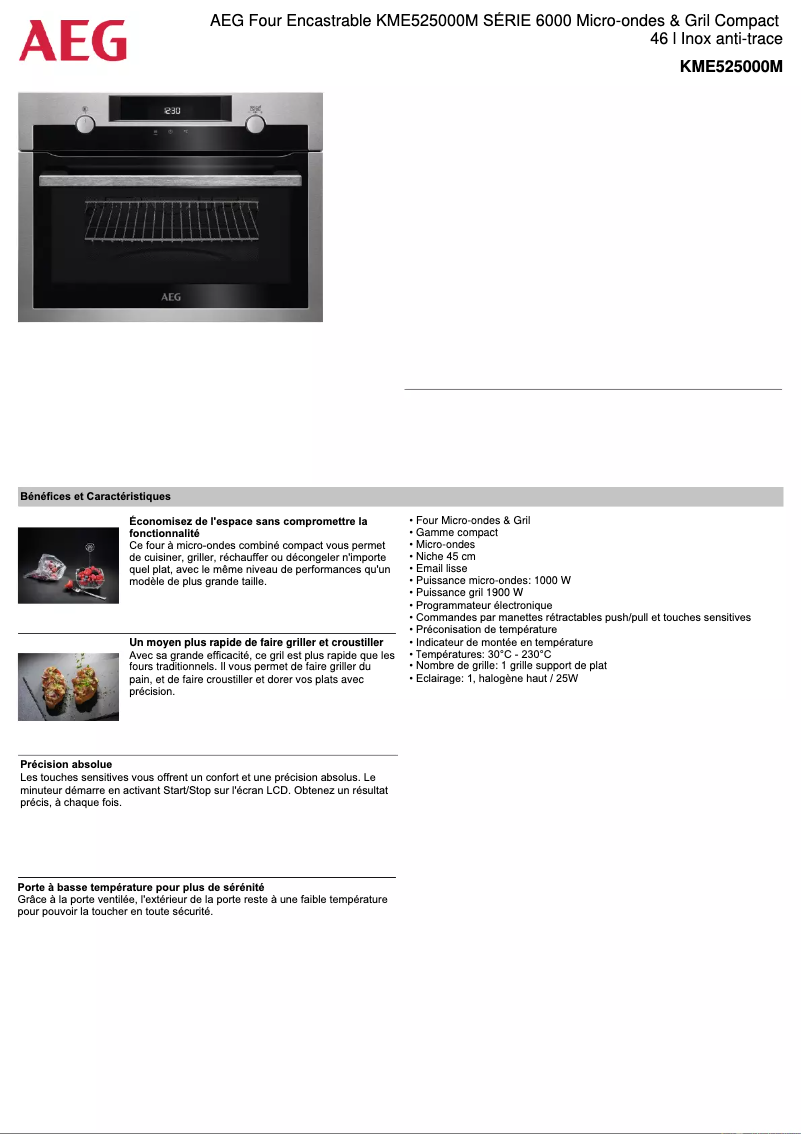 Page n°1 - Fiche technique AEG KME525000M