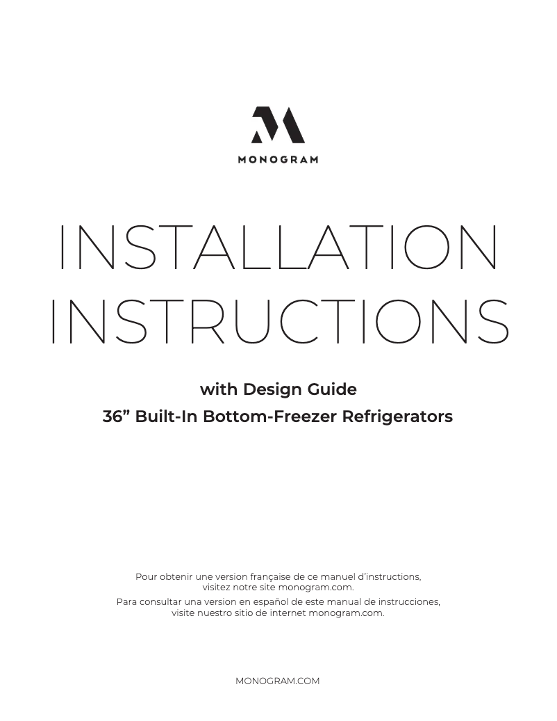 Page 1 de la notice Guide d'installation Monogram ZIC360NVLH