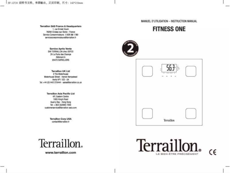 Page 1 de la notice Manuel utilisateur Terraillon Fitness One