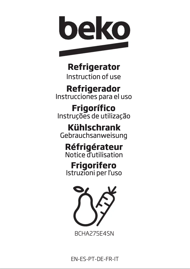 Page 1 de la notice Manuel utilisateur Beko BCHA275E4SN