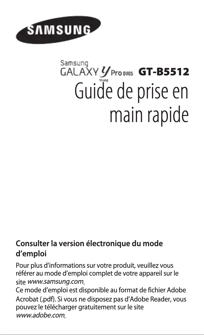 Image de la première page du manuel de l'appareil Galaxy Y Pro