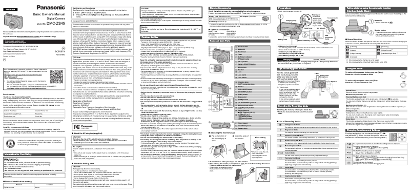 Page 1 de la notice Manuel utilisateur Panasonic Lumix DMC-ZS45W