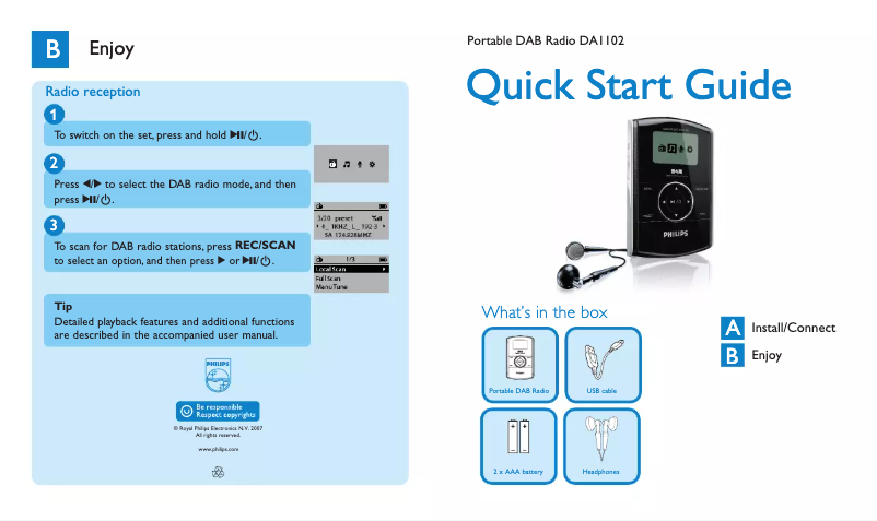 Page 1 de la notice Guide de démarrage rapide Philips DA1102