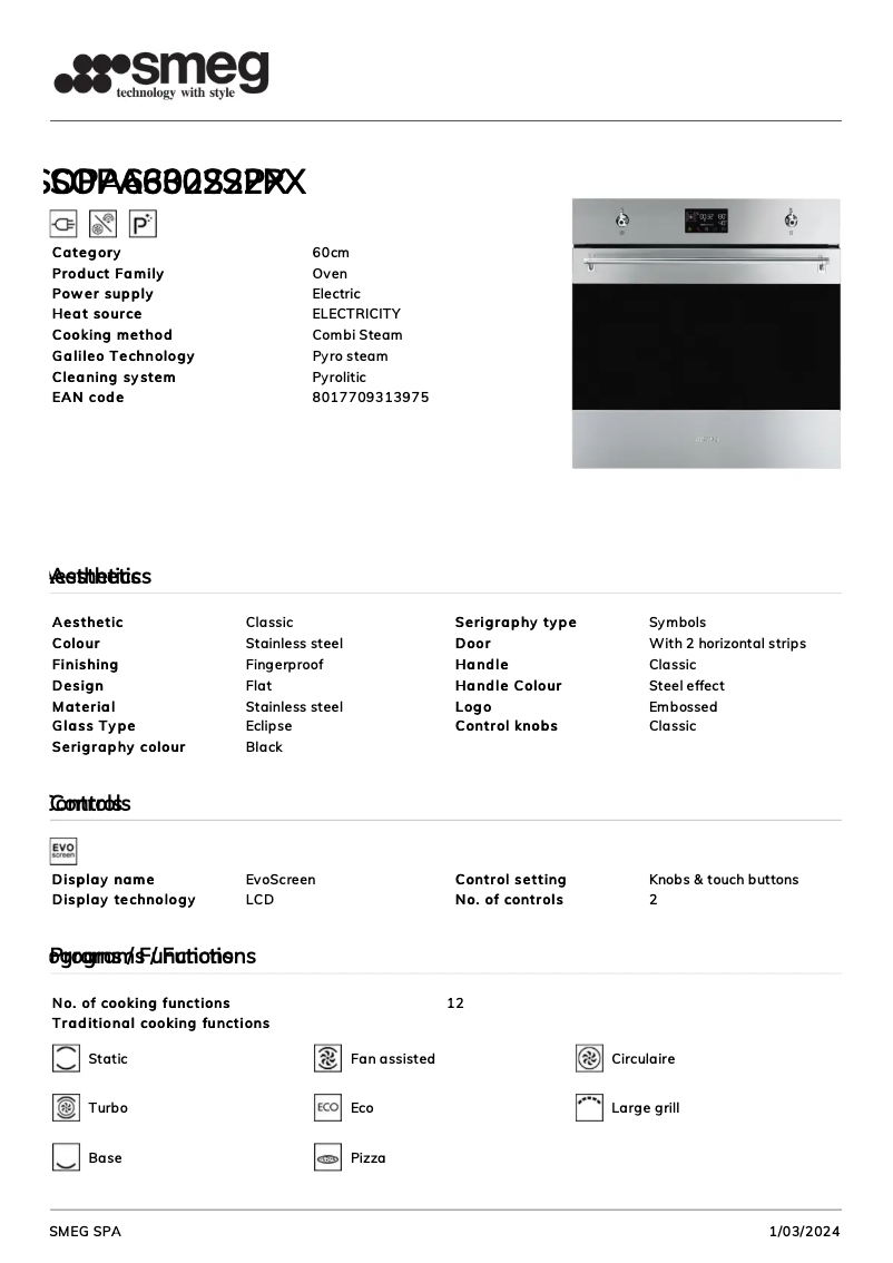 Página 1 del manual Ficha técnica Smeg SOPA6302S2PX