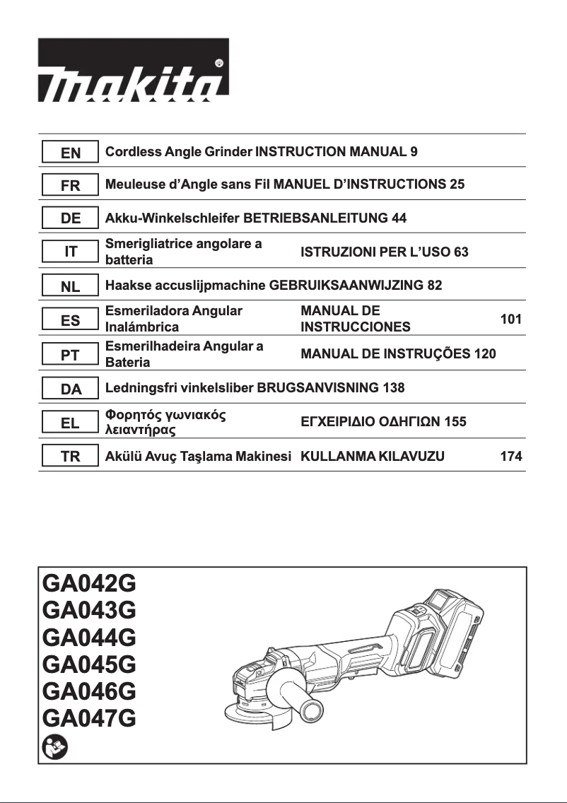 Page 1 de la notice Manuel utilisateur Makita GA029GZ