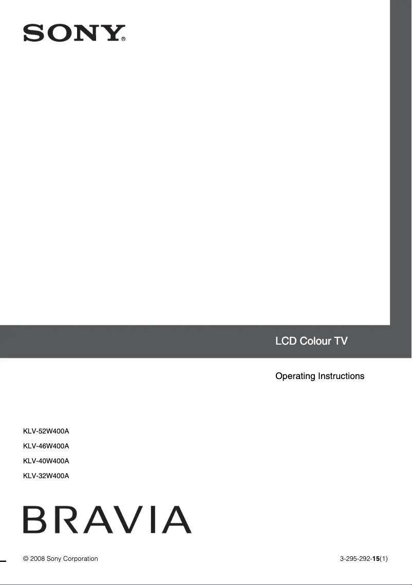 Image de la première page du manuel de l'appareil Bravia KLV-32W400A