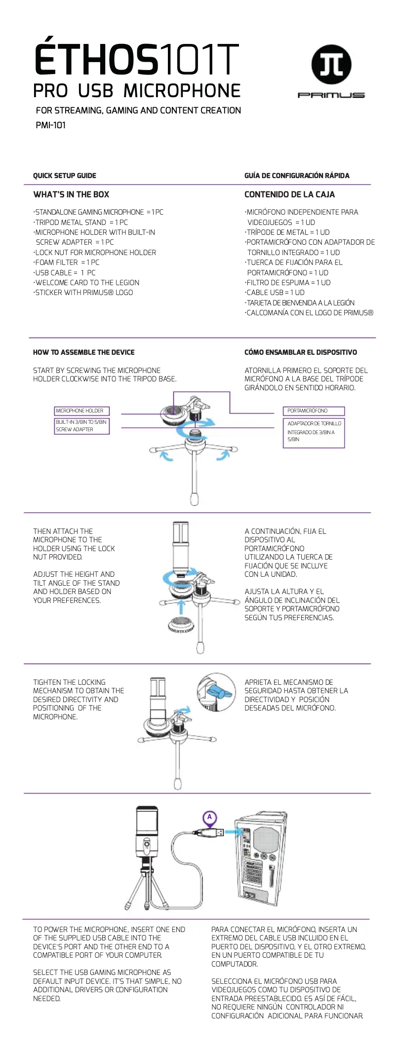 Page 1 de la notice Manuel utilisateur Primus PMI-101