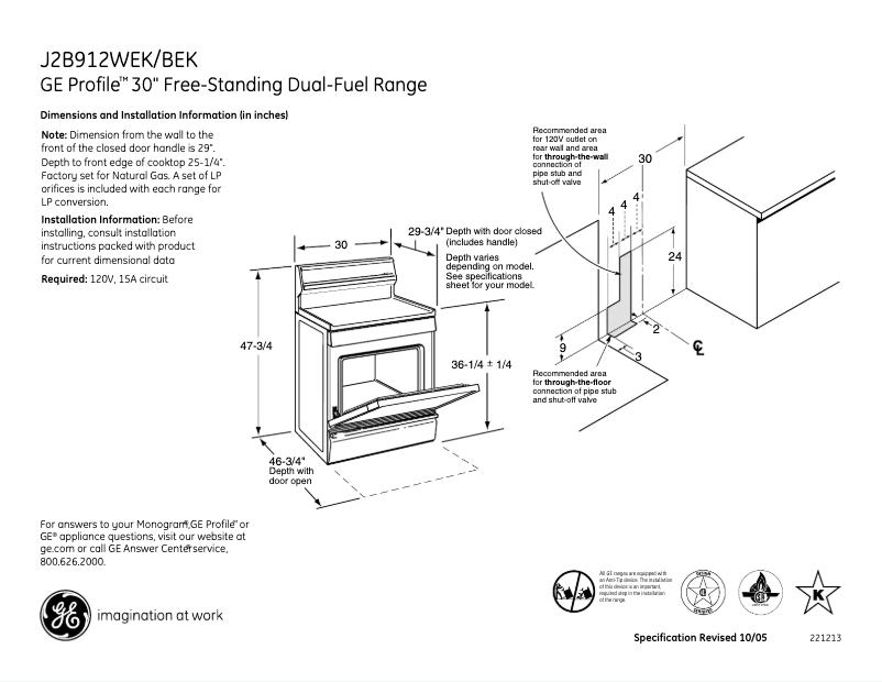 Página 1 del manual Ficha técnica GE Profile J2B912WEKWW