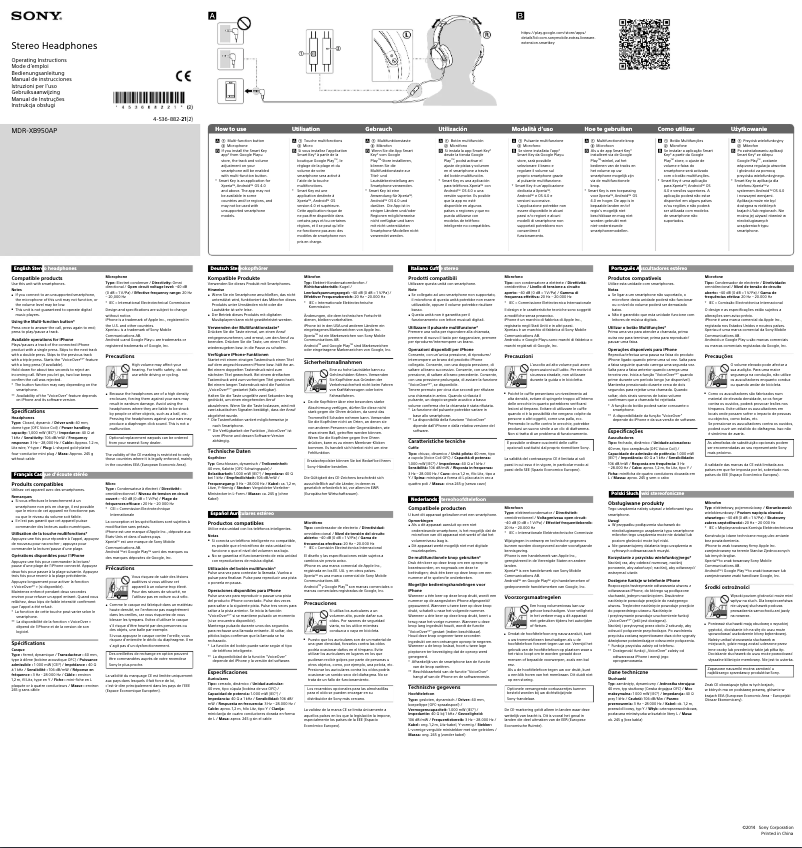 Página 1 del manual Manual de usuario Sony MDR-XB950AP