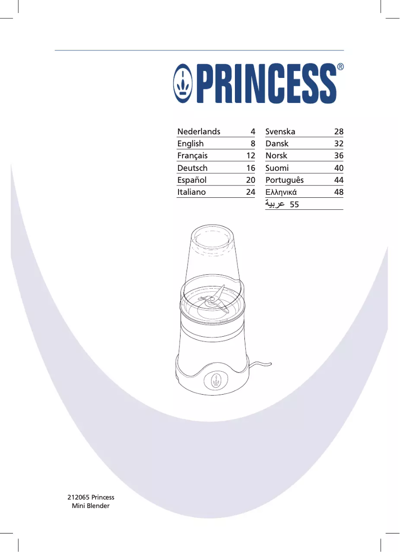 Page 1 de la notice Manuel utilisateur Princess Mini Blender 212065