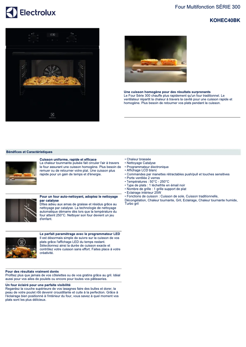 Page 1 de la notice Fiche technique Electrolux KOHEC40BK