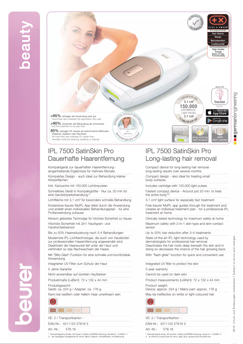 Page n°1 - Fiche technique Beurer SatinSkin Pro IPL 7500