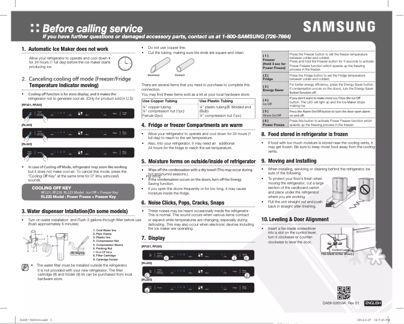 Page 1 de la notice Guide de démarrage rapide Samsung RF220FCTAS8