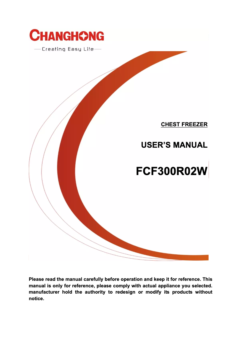Page 1 de la notice Manuel utilisateur Changhong FCF300R02W