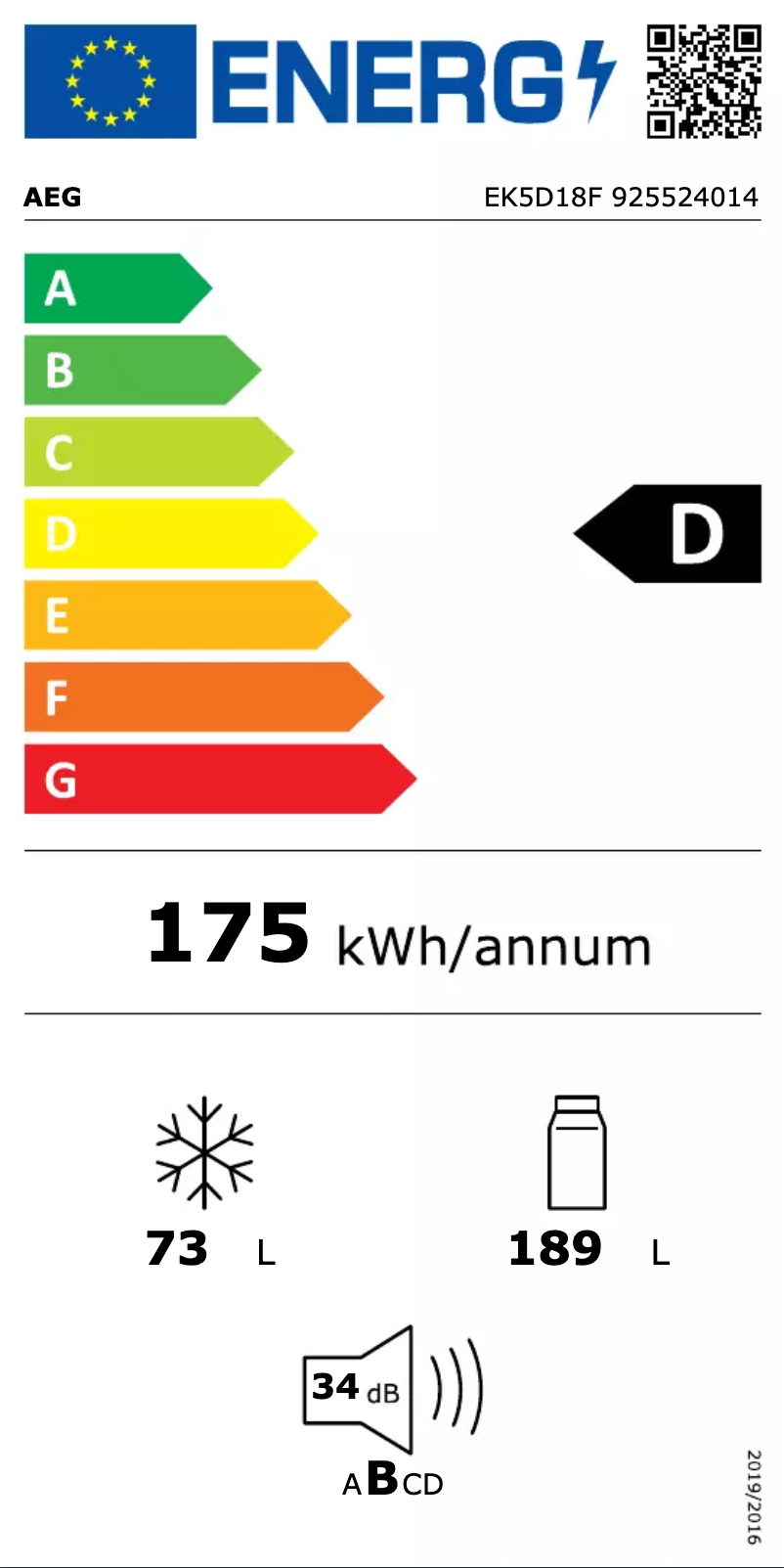 Page 1 de la notice Label énergétique AEG EK5D18F