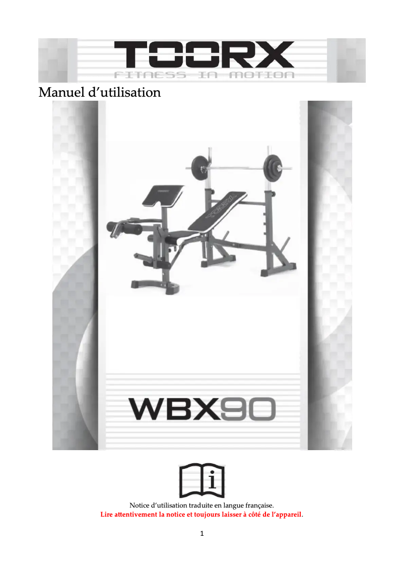 Page 1 de la notice Manuel utilisateur Toorx WBX-90