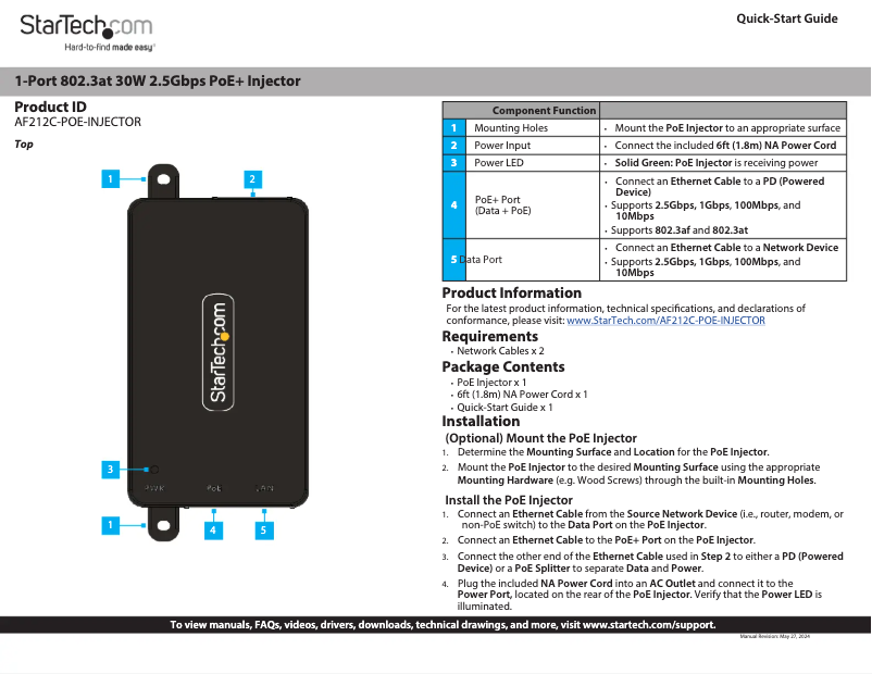Image de la première page du manuel de l'appareil AF212C-POE-INJECTOR