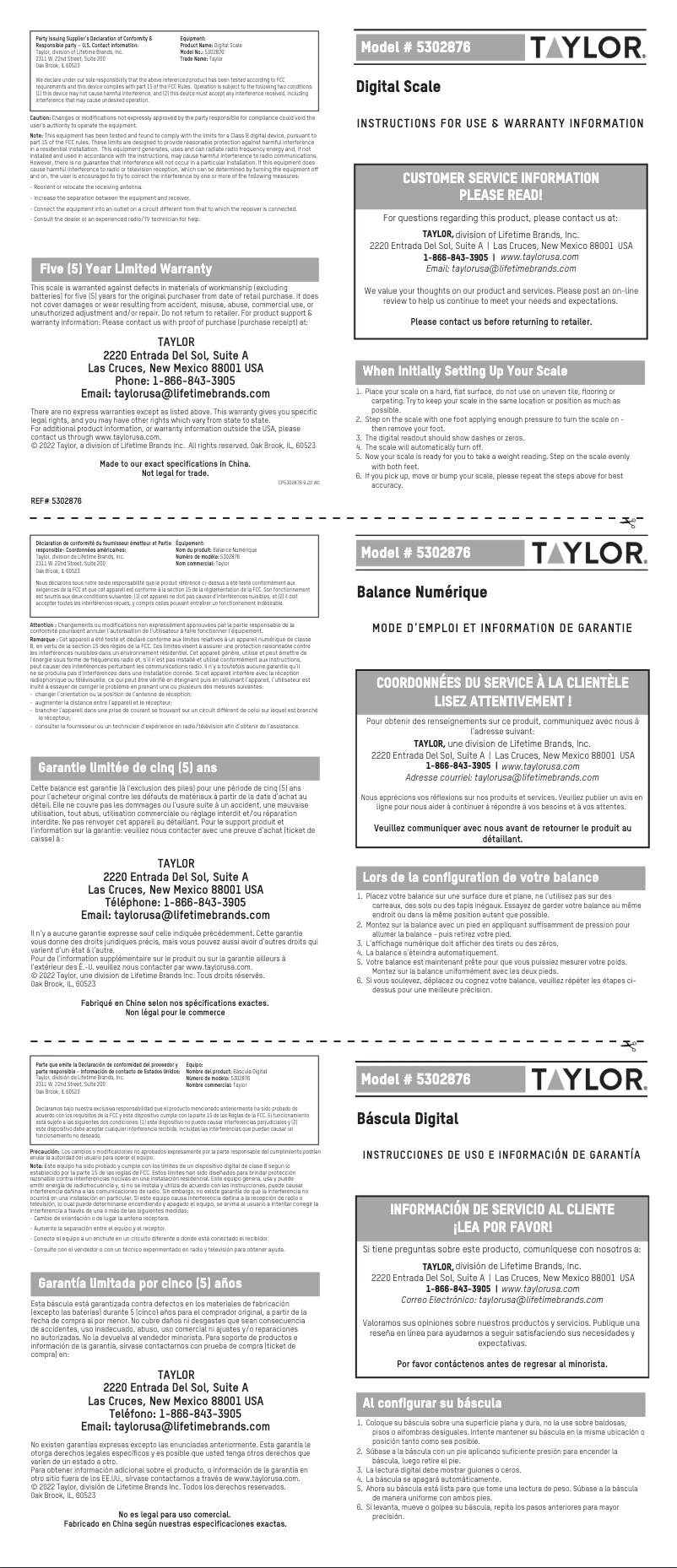Page 1 de la notice Manuel utilisateur Taylor 5302876
