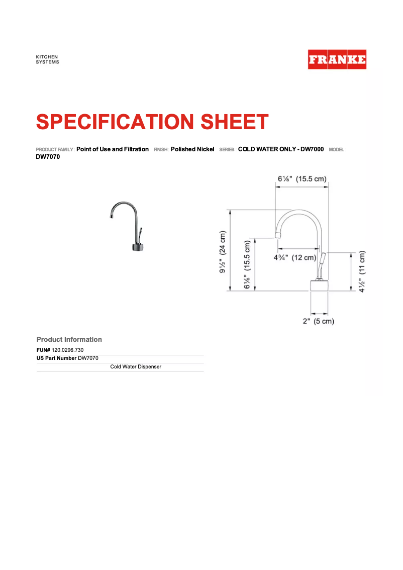 Page n°1 - Manuel utilisateur Franke DW7070