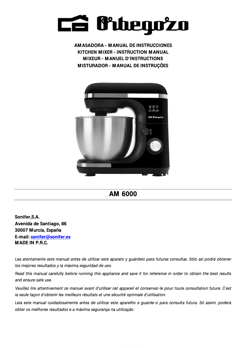 Page n°1 - Manuel utilisateur Orbegozo AM 6000