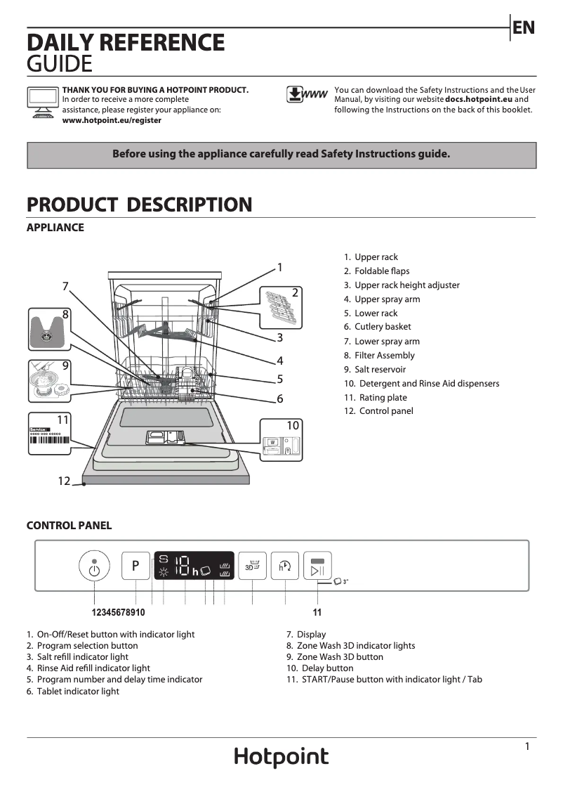 Page 1 de la notice Manuel utilisateur Hotpoint HIC 3C26 W UK N