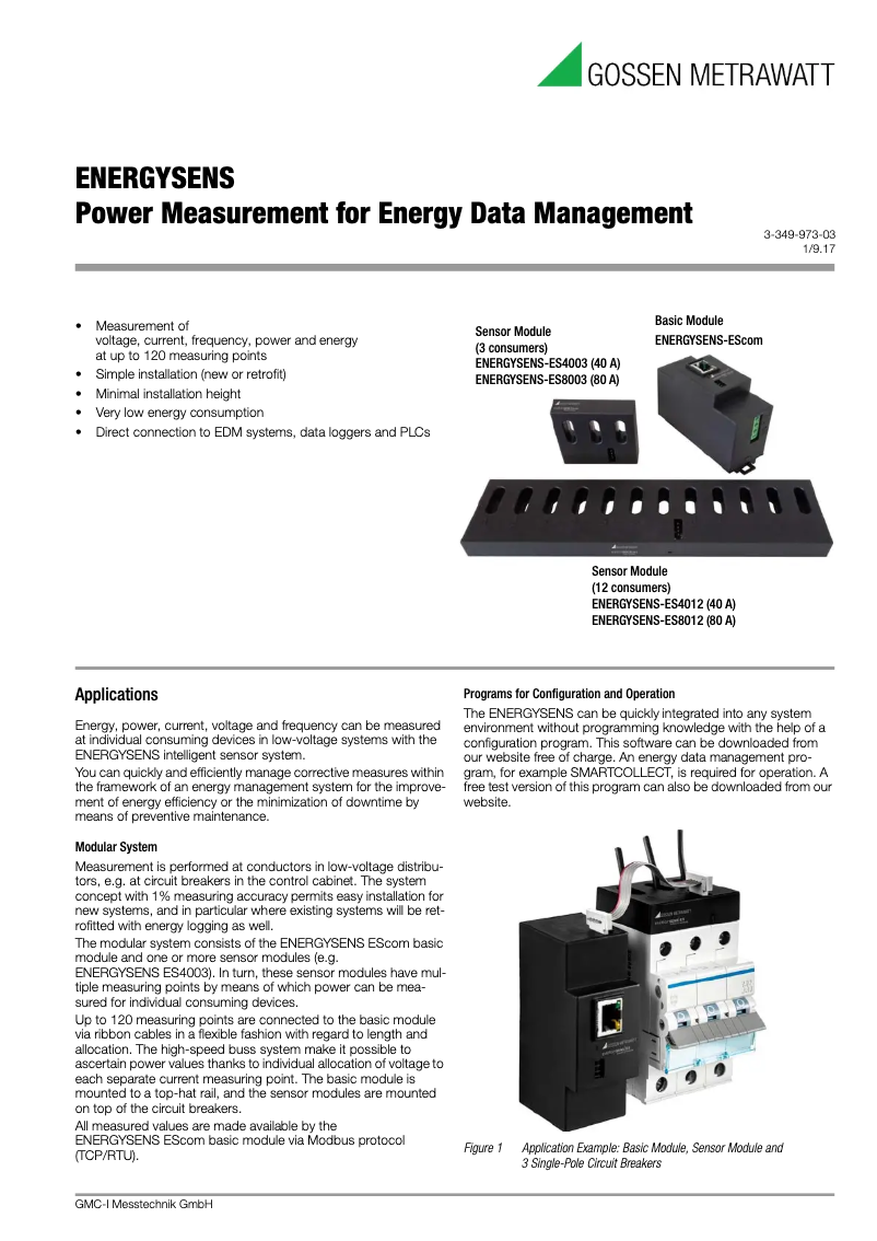 Page n°1 - Fiche technique Gossen Metrawatt ENERGYSENS-EScom