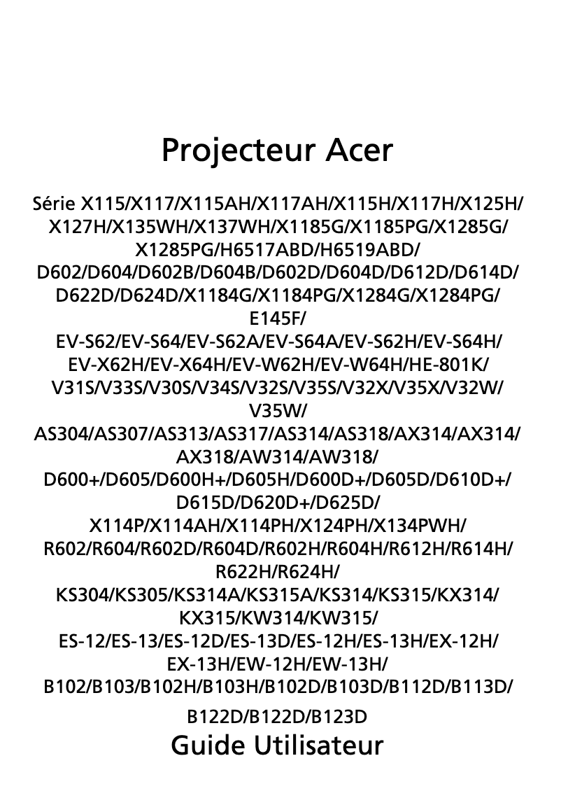 Page 1 de la notice Manuel utilisateur Acer X127H